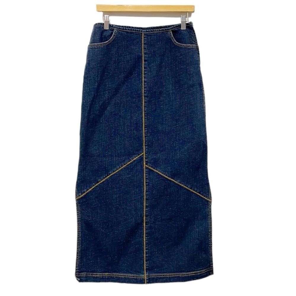 Madison Studio Denim Maxi Skirt Side Women’s Slits Size 6 Blue Vintage
